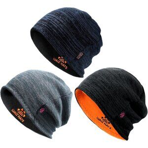 3 Pack Reversible Winter Fleece Lined Beanie Hats for Men Women Warm Windproof C